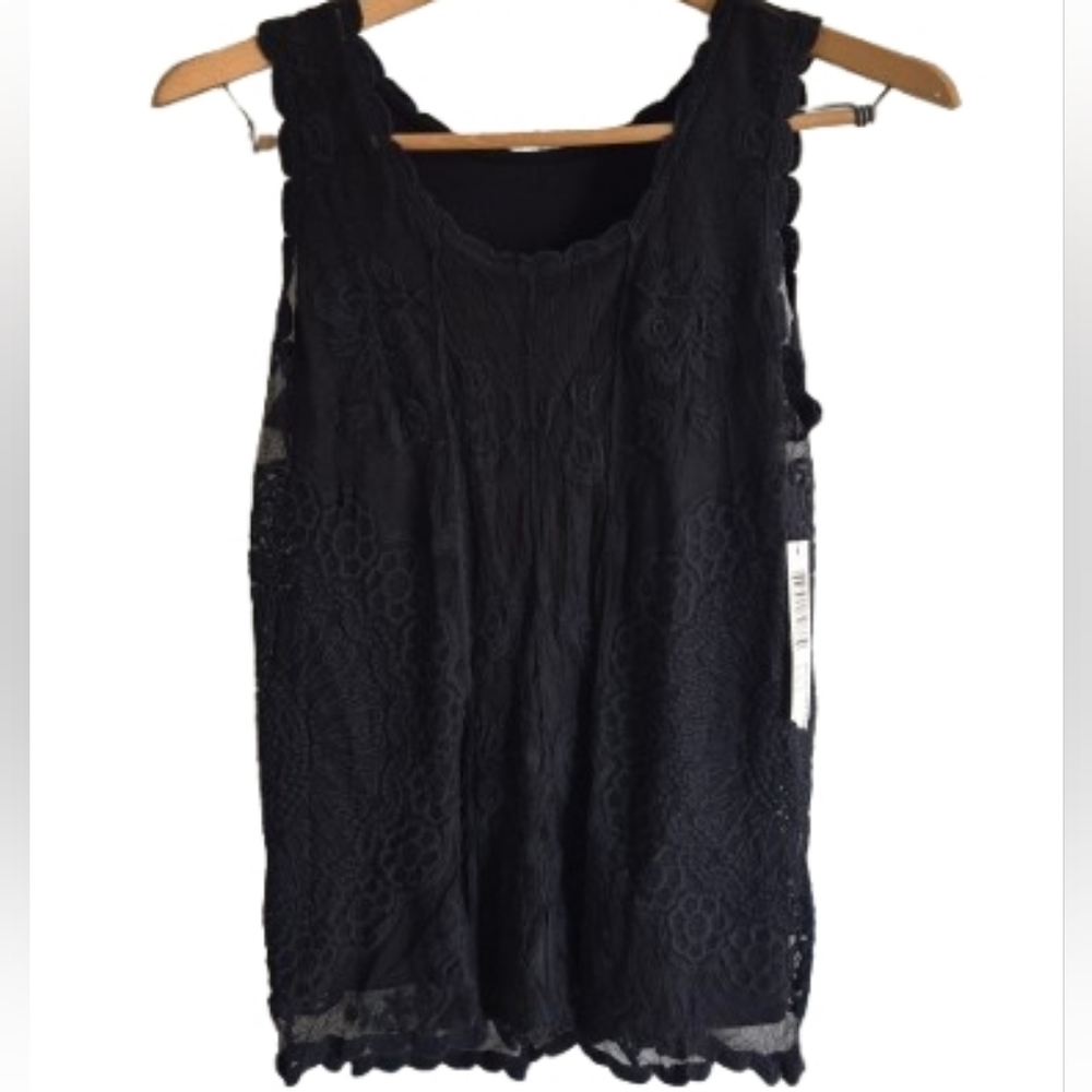 Tribal Jeans Lace Lined Scoop Neck Tank Top